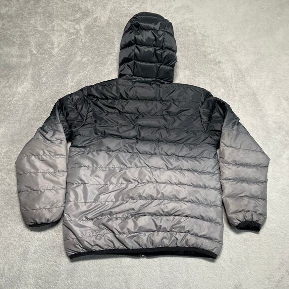 Eddie Bauer Jacket Kids Medium Black Grey Duck Down Reversible Packable Hooded - Picture 2 of 9